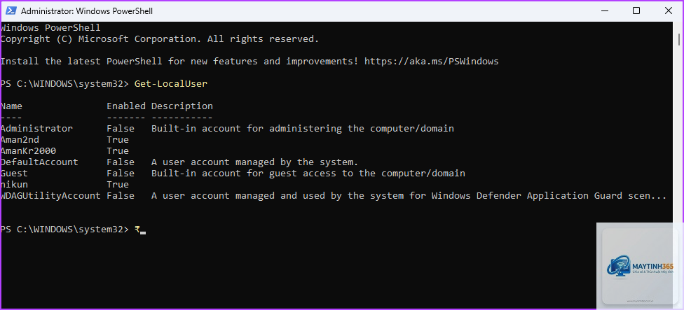 cách xem tài khoản windows bằng powershell