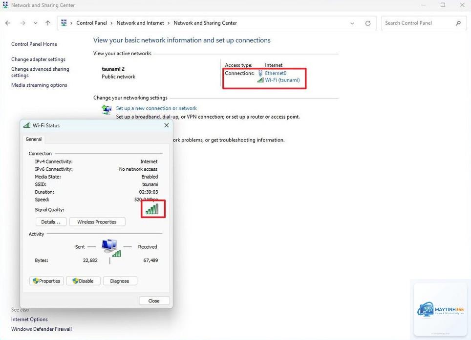 cách xem trạng thái mạng windows 11