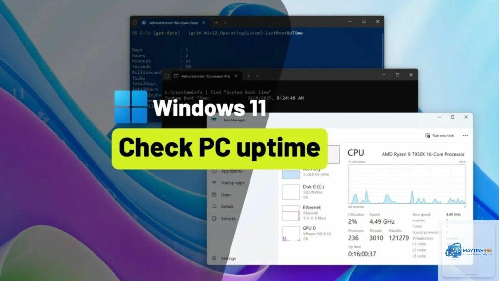 cách xem uptime windows 11