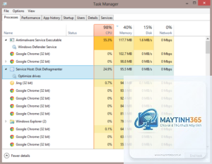 cpu chạy 100% khi không mở gì