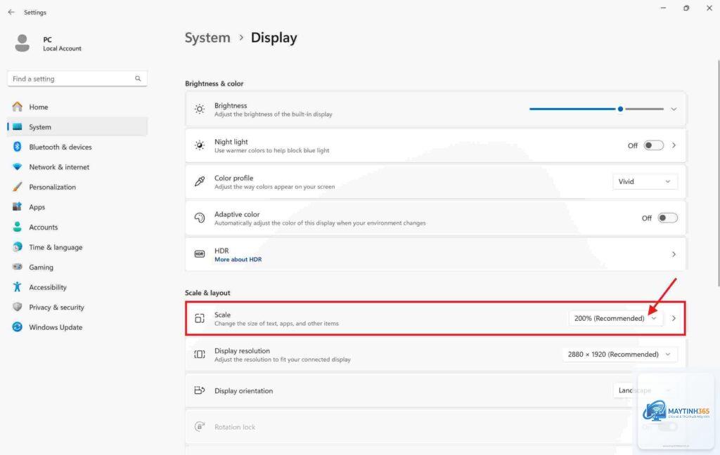 hướng dẫn display settings windows 11