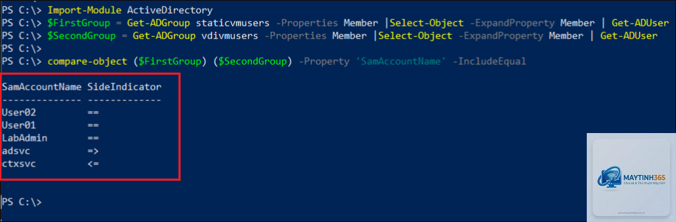 lệnh compare-object powershell