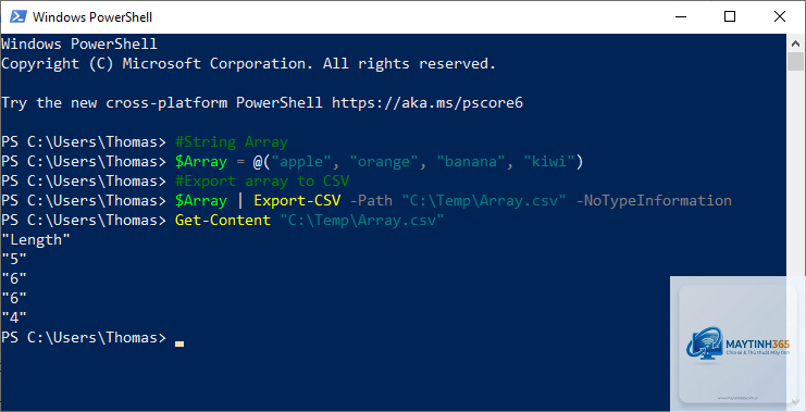 lệnh export-csv powershell
