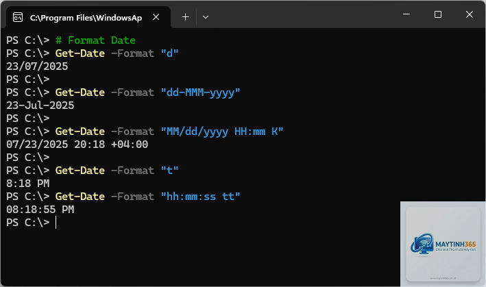 lệnh get-date powershell