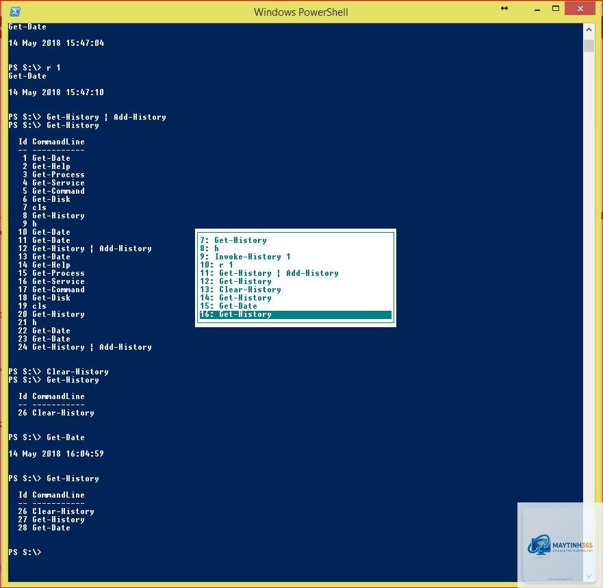 lệnh get-history powershell