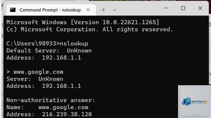 lệnh nslookup trong cmd