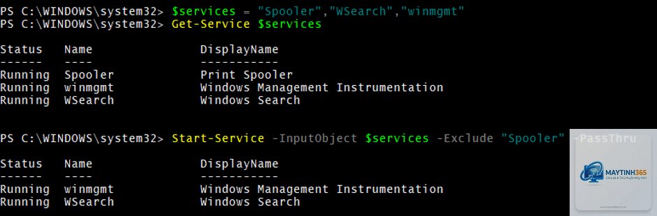 lệnh start-service powershell
