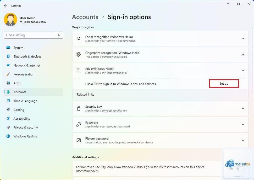 mẹo accounts settings windows 11