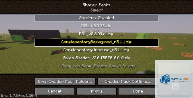 minecraft bị lỗi shader