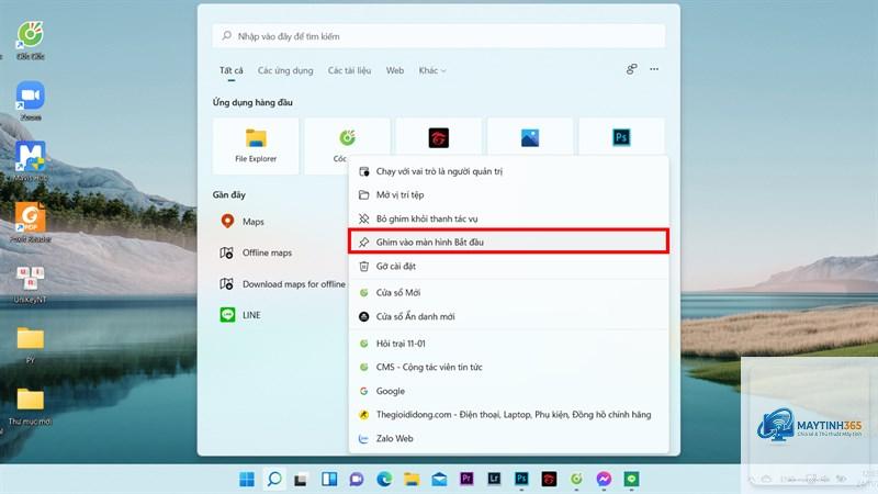 phím tắt ghim ứng dụng taskbar
